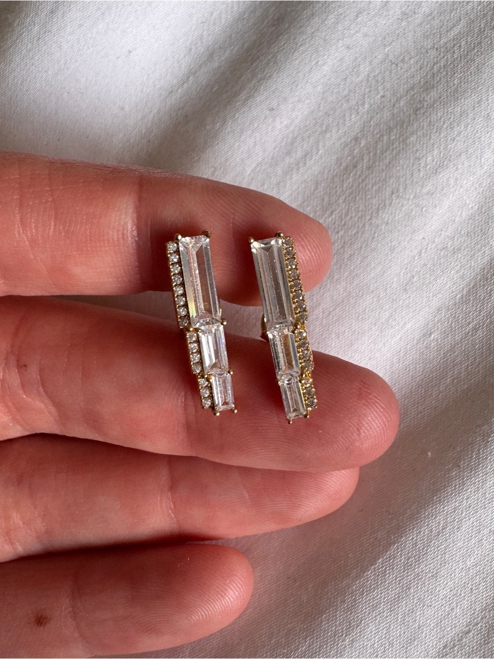 Gold-Tone Crystal Bar Drop Earrings - Clear